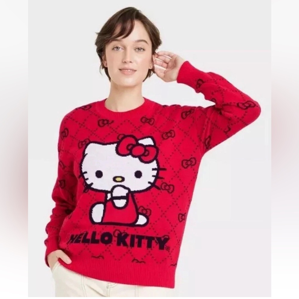 Hello Kitty Red Crew Neck Sweater with Iconic Design